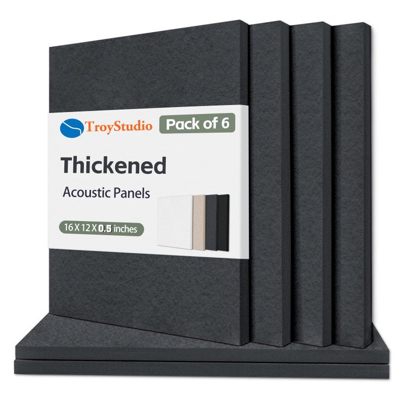 TroyStudio Thickened Acoustic Panels, 16 x 12 x 0.5 Inches Pack of 6 Felt Wall Decor Tiles Sound Absorbing Board, Noise Reverb Echo Dampening Soundproof Padding for Door Music Recording Home Studio - Image 1